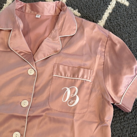 Pink Satin Women's Pajama Set with “B” - Picture 4 of 5